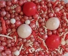 Cukrová dekorace - ČERVENÝ MIX (kuličky, rýže, máček)