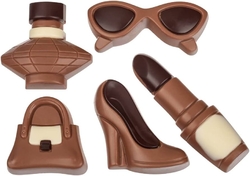 Čokoládová dekorace - Dámský set (voňavka, rtěnka, kabelka, brýle, bota)