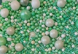 Cukrová dekorace - Zeleno - bílý mix (kuličky, rýže, máček)