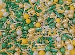 Cukrová dekorace - Žluto - zelený mix (kuličky, rýže, máček)