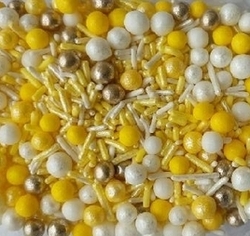 Cukrová dekorace - Žluto - zlatý mix (kuličky, rýže)